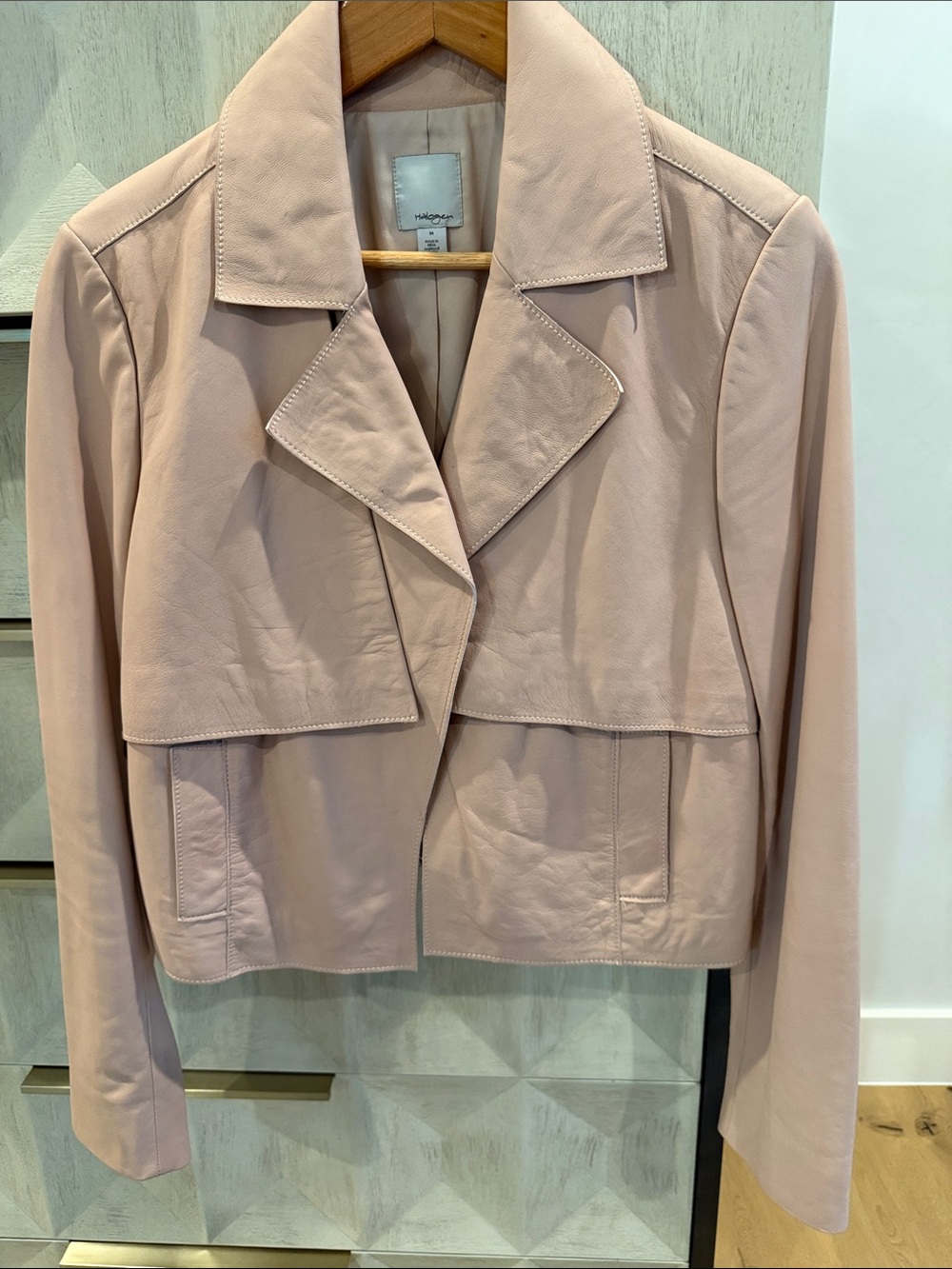 Halogen Blush Pink Cropped Leather Jacket
